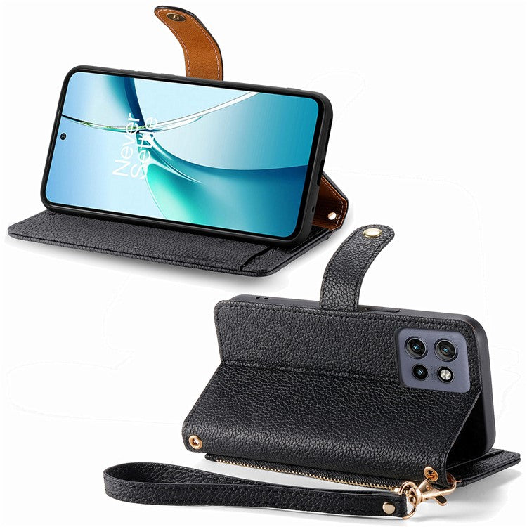 For Motorola Edge 50 Neo 5G / Moto S50 5G / Thinkphone 25 5G Case RFID Blocking Zipper Pocket Leather Wallet Phone Cover - Black