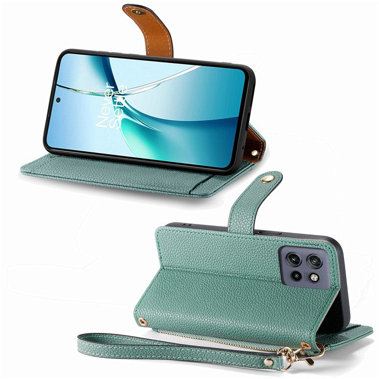 For Motorola Edge 50 Neo 5G / Moto S50 5G / Thinkphone 25 5G Case RFID Blocking Zipper Pocket Leather Wallet Phone Cover - Green