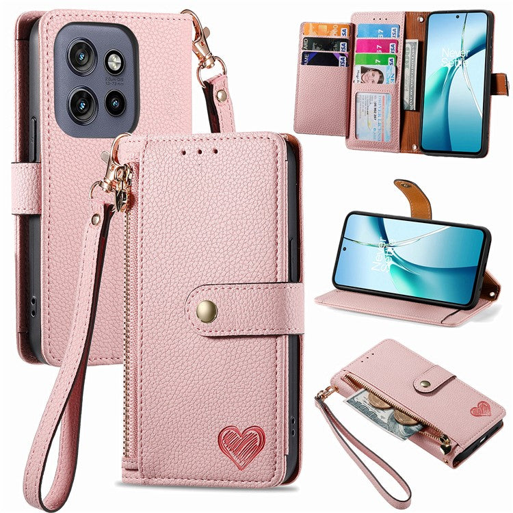 For Motorola Edge 50 Neo 5G / Moto S50 5G / Thinkphone 25 5G Case RFID Blocking Zipper Pocket Leather Wallet Phone Cover - Pink