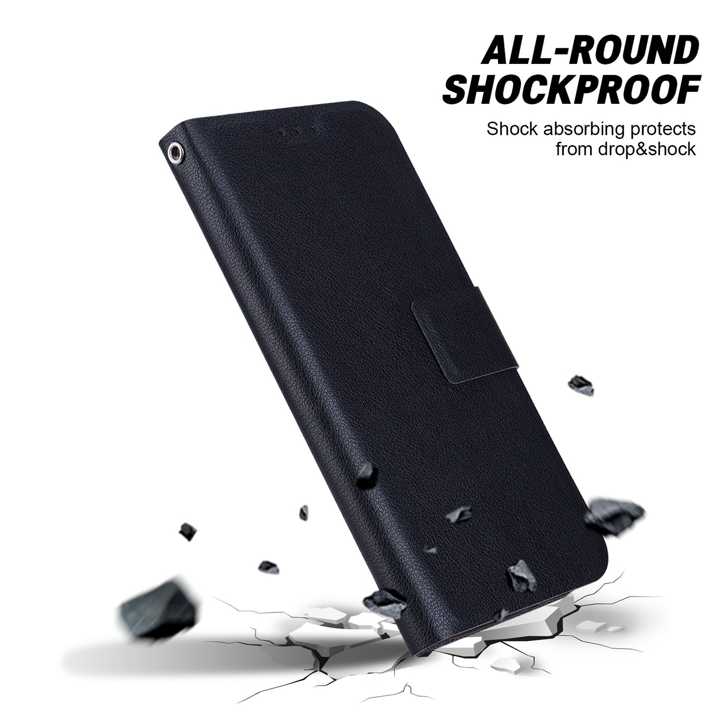 For Samsung Galaxy A06 Case Ultra-Thin PU Leather + TPU Phone Cover with Card Slot - Black