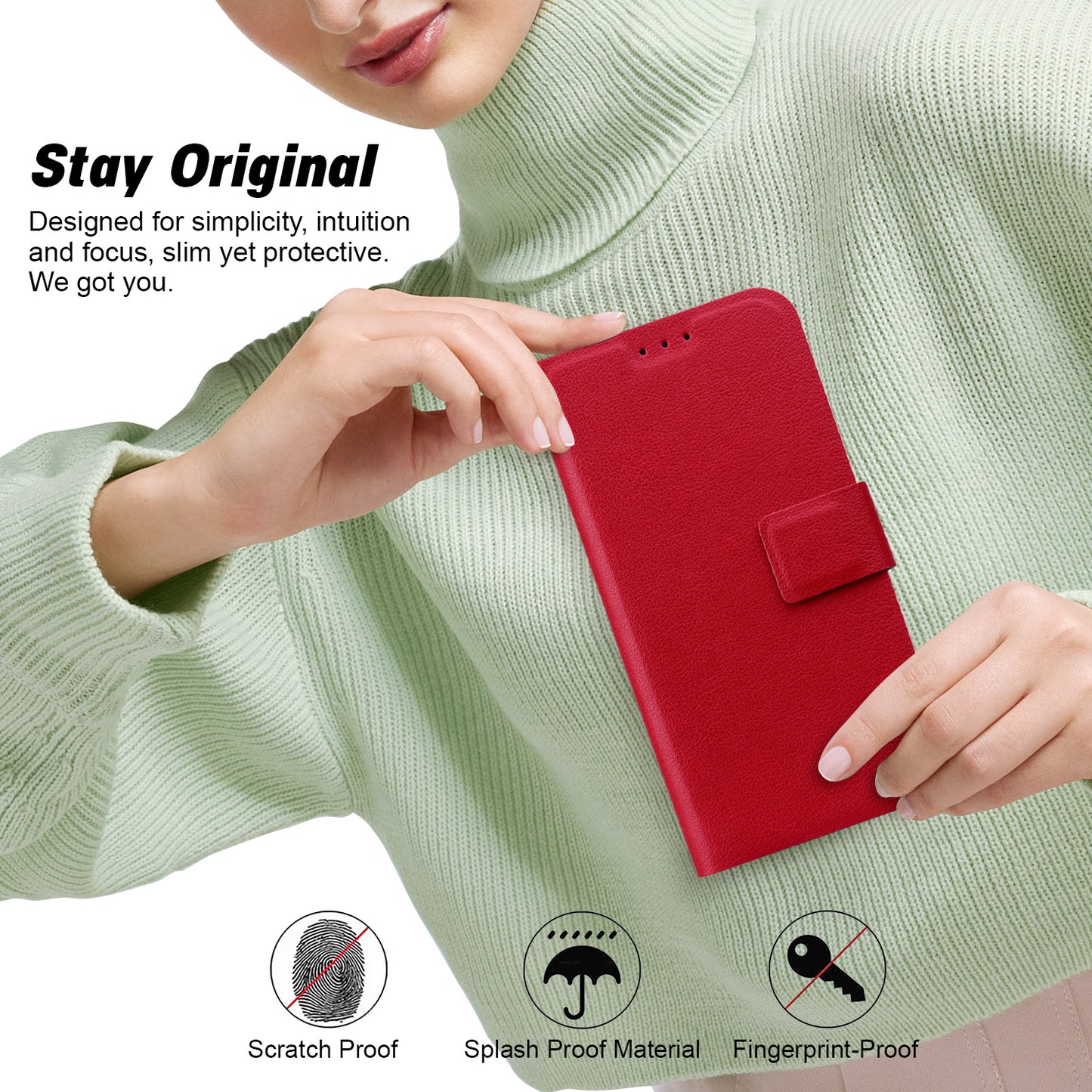 For Samsung Galaxy A06 Case Ultra-Thin PU Leather + TPU Phone Cover with Card Slot - Red