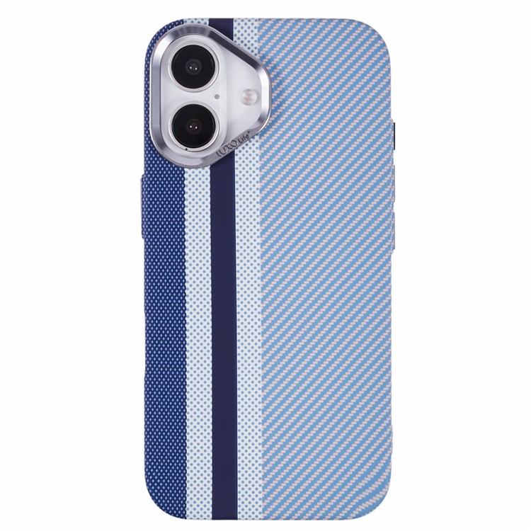 For iPhone 16 Plus Case Compatible with MagSafe Carbon Fiber Texture Water-Transfer PC Phone Cover - Blue Vertical Stripes