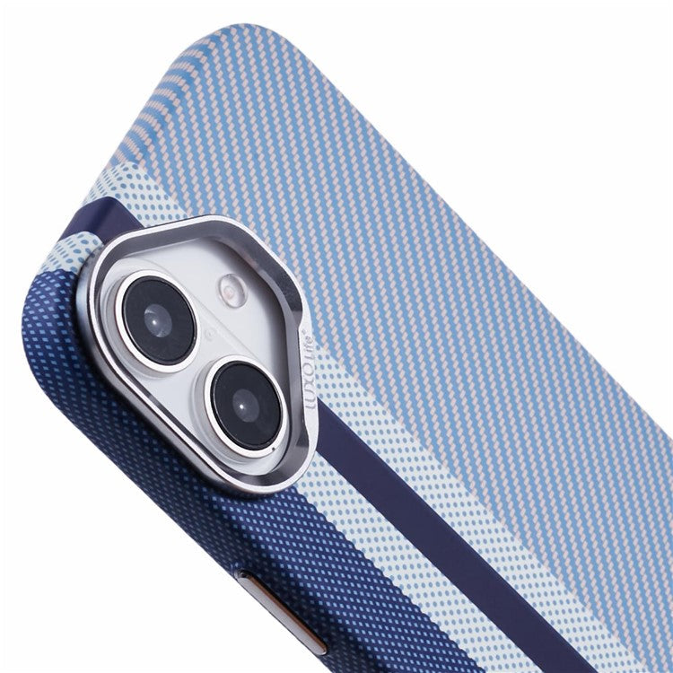For iPhone 16 Plus Case Compatible with MagSafe Carbon Fiber Texture Water-Transfer PC Phone Cover - Blue Vertical Stripes