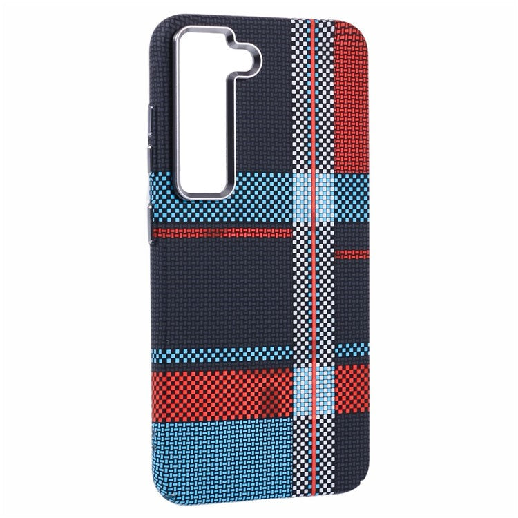For Samsung Galaxy S23+ Case Compatible with MagSafe Carbon Fiber Texture Water-Transfer PC Phone Cover - Red+Blue Checkered Pattern
