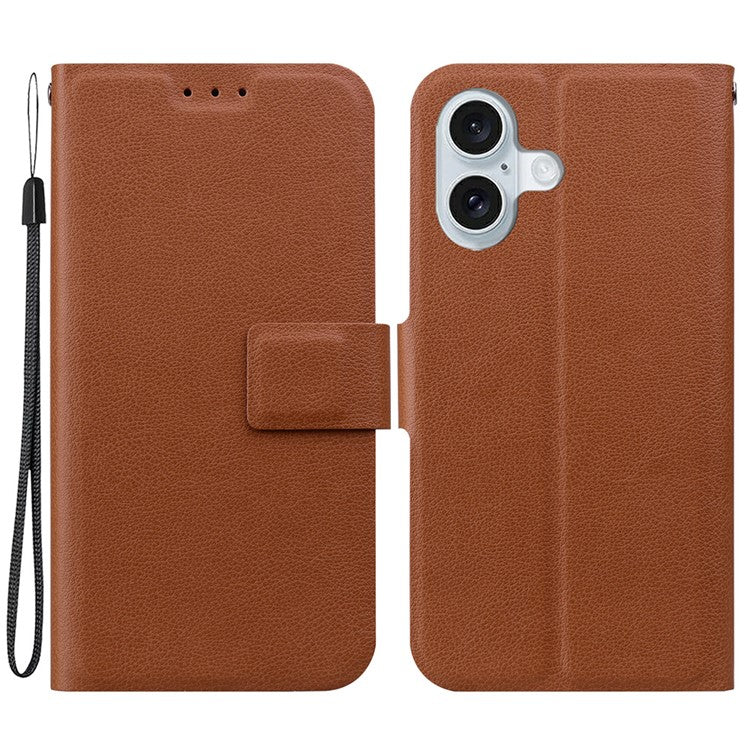 For iPhone 16 Case Ultra-Thin PU Leather + TPU Phone Cover with Card Slot - Brown