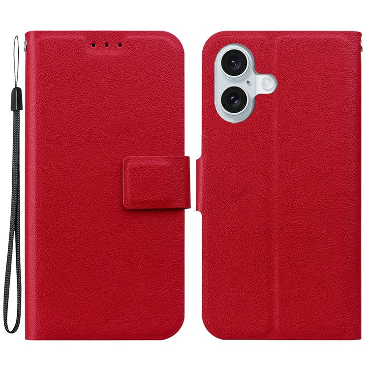 For iPhone 16 Case Ultra-Thin PU Leather + TPU Phone Cover with Card Slot - Red