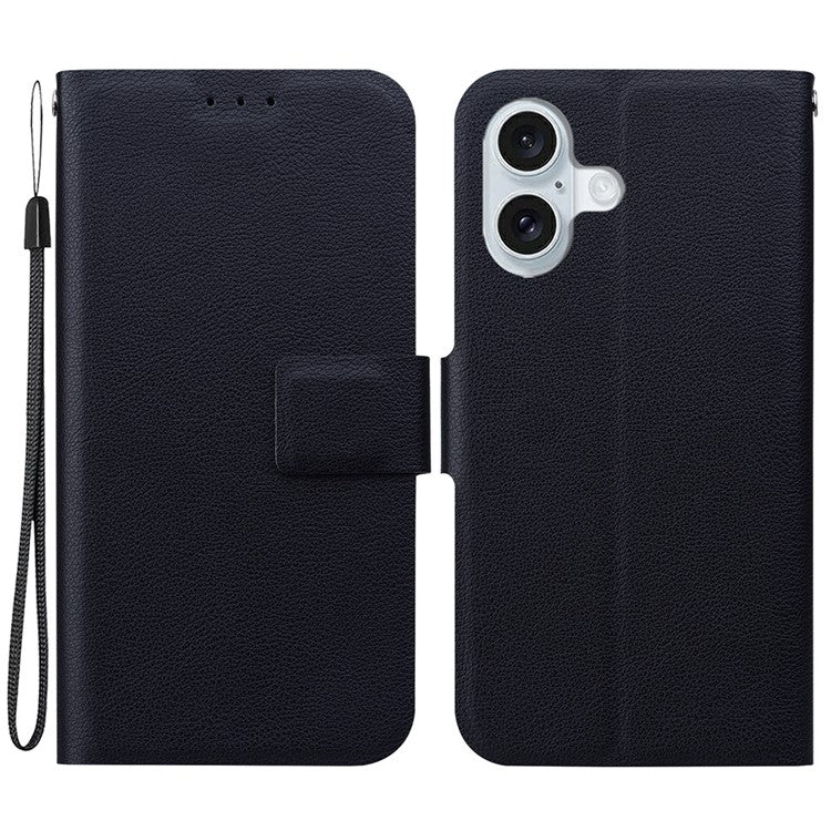 For iPhone 16 Plus Case Ultra-Thin PU Leather + TPU Phone Cover with Card Slot - Black