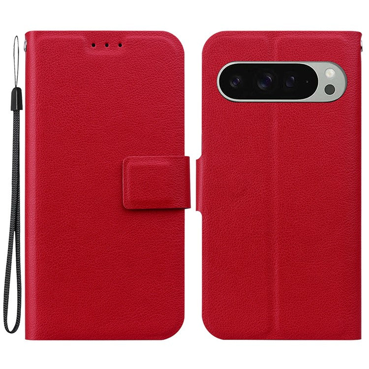 For Google Pixel 9 Pro / Pixel 9 Case Ultra-Thin PU Leather + TPU Phone Cover with Card Slot - Red