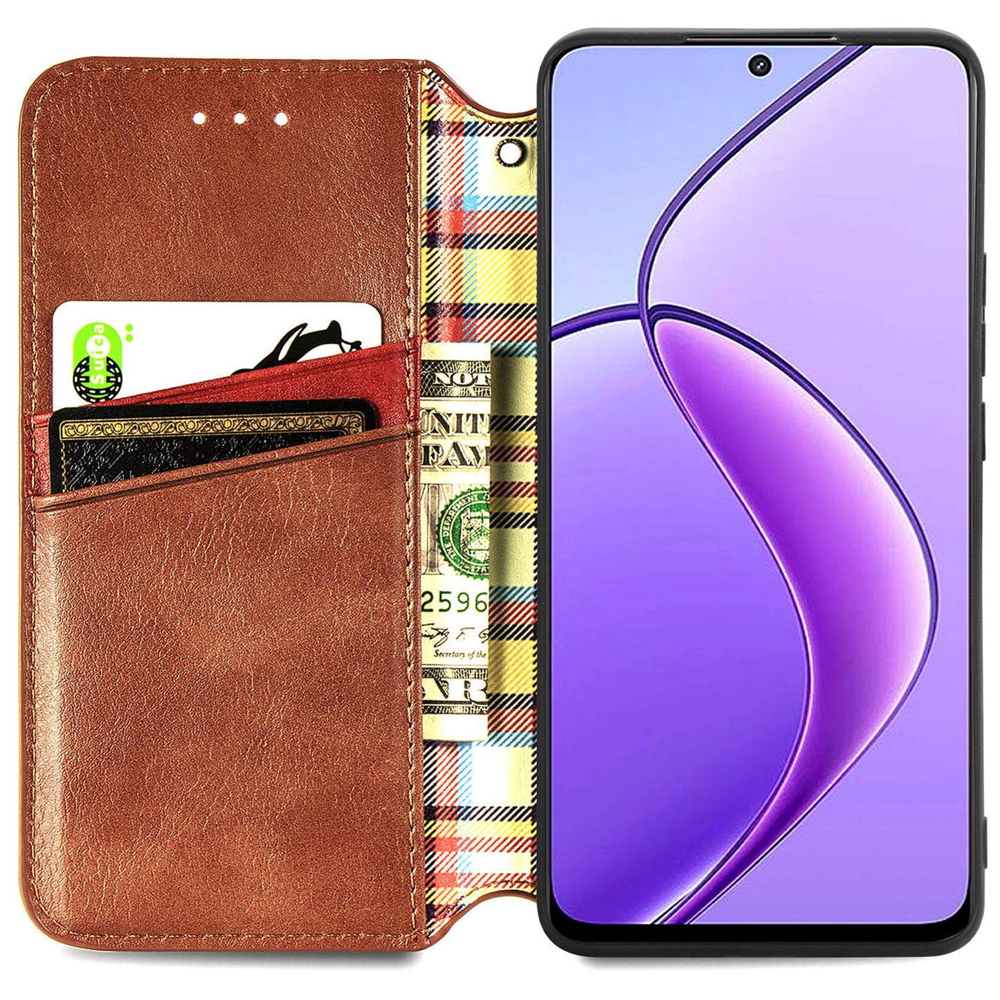 For Oppo F27 5G Case Rhombus Imprint PU Leather Wallet Phone Cover - Brown
