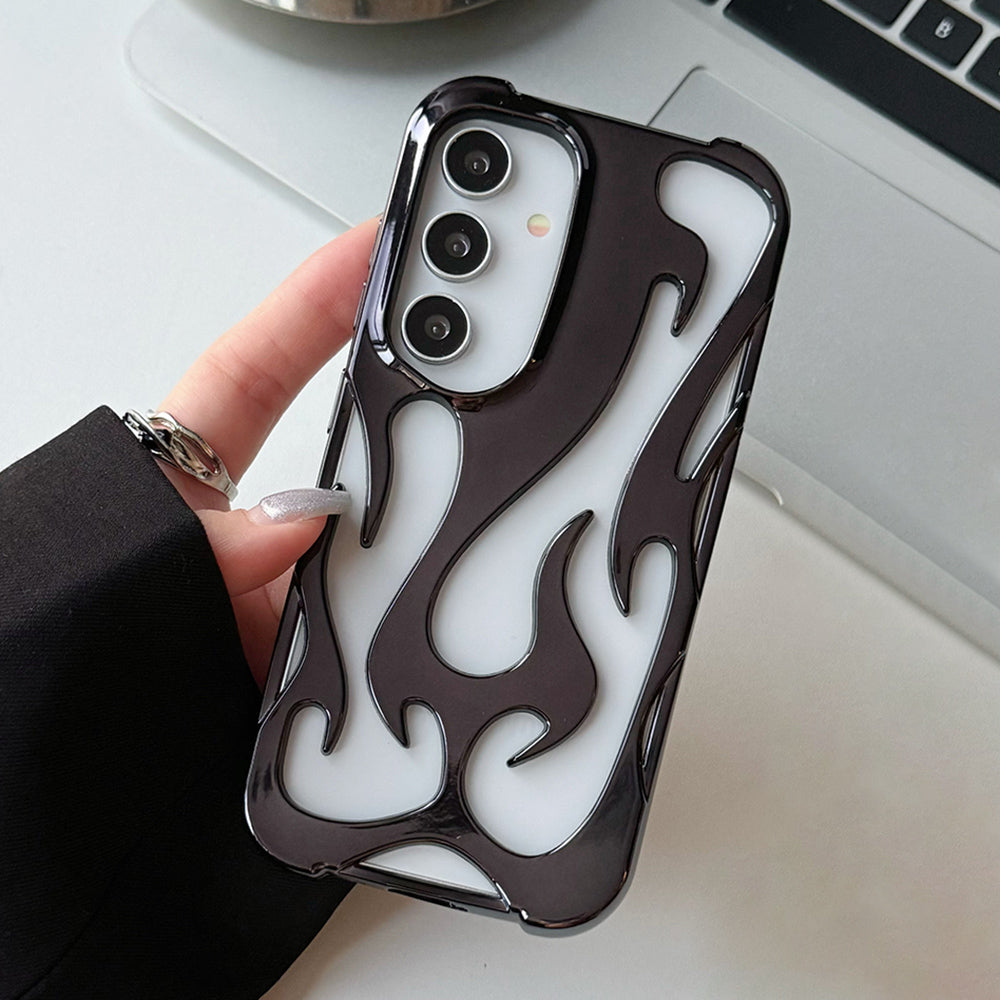 For Samsung Galaxy A16 4G / 5G Case Hollow Flame Design Electroplated TPU Phone Cover - Black