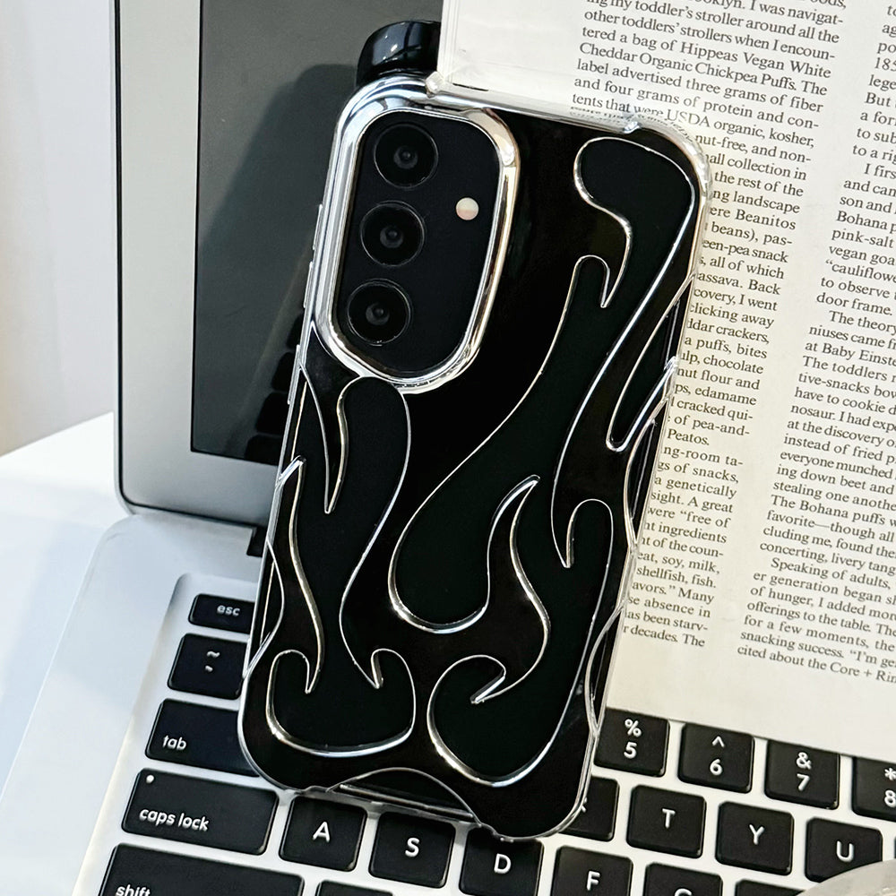 For Samsung Galaxy A16 4G / 5G Case Hollow Flame Design Electroplated TPU Phone Cover - Black