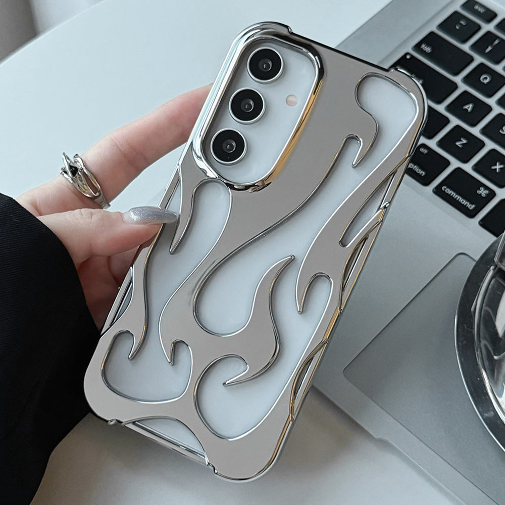 For Samsung Galaxy A16 4G / 5G Case Hollow Flame Design Electroplated TPU Phone Cover - Silver