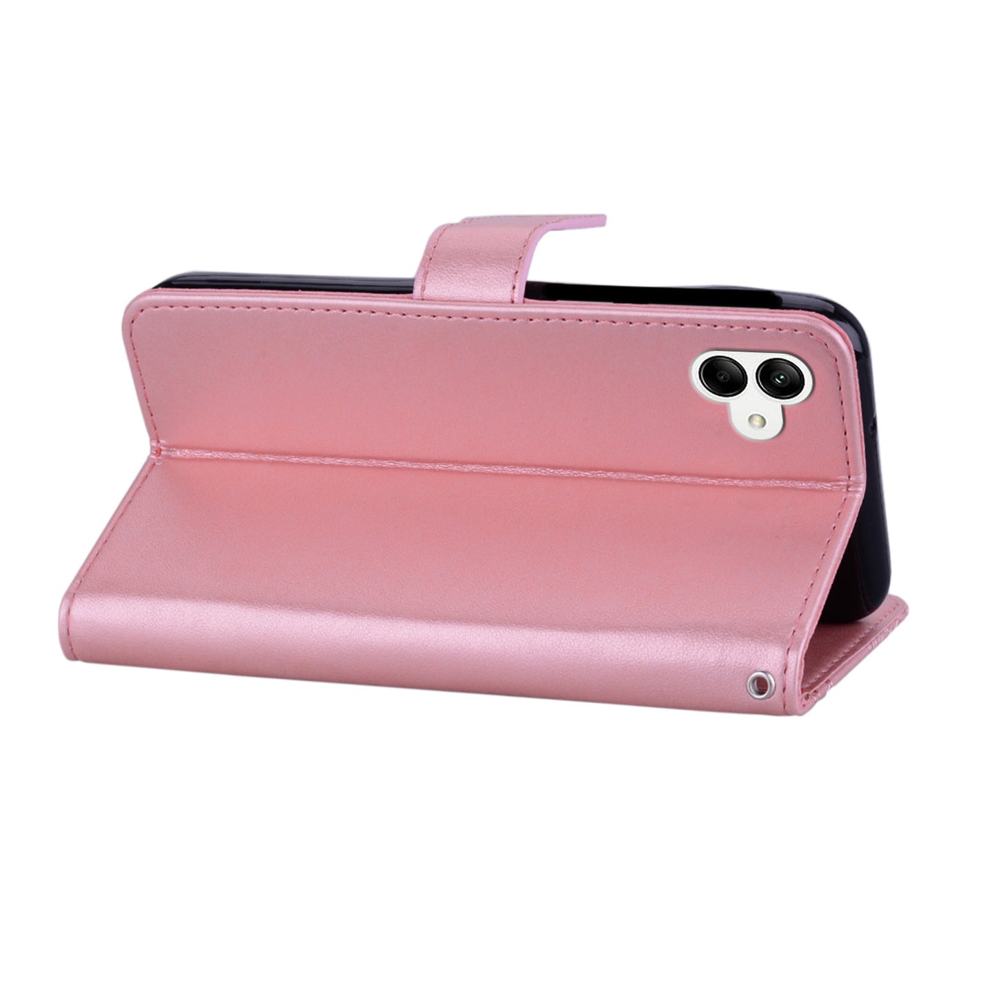 For Samsung Galaxy A06 Wallet Case Owl Flower Imprinted Rhinestone Leather Cover - Rose Gold