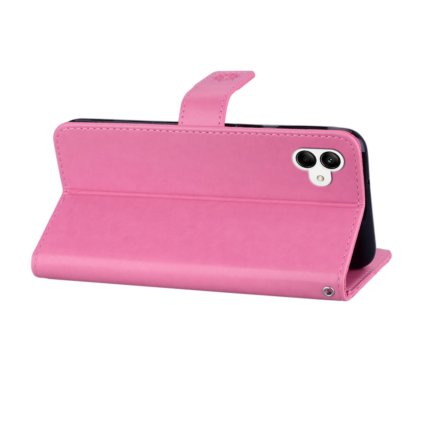 For Samsung Galaxy A06 Wallet Case Owl Flower Imprinted Rhinestone Leather Cover - Rose