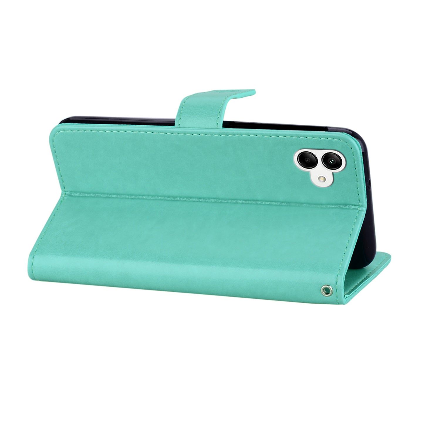 For Samsung Galaxy A06 Wallet Case Owl Flower Imprinted Rhinestone Leather Cover - Cyan