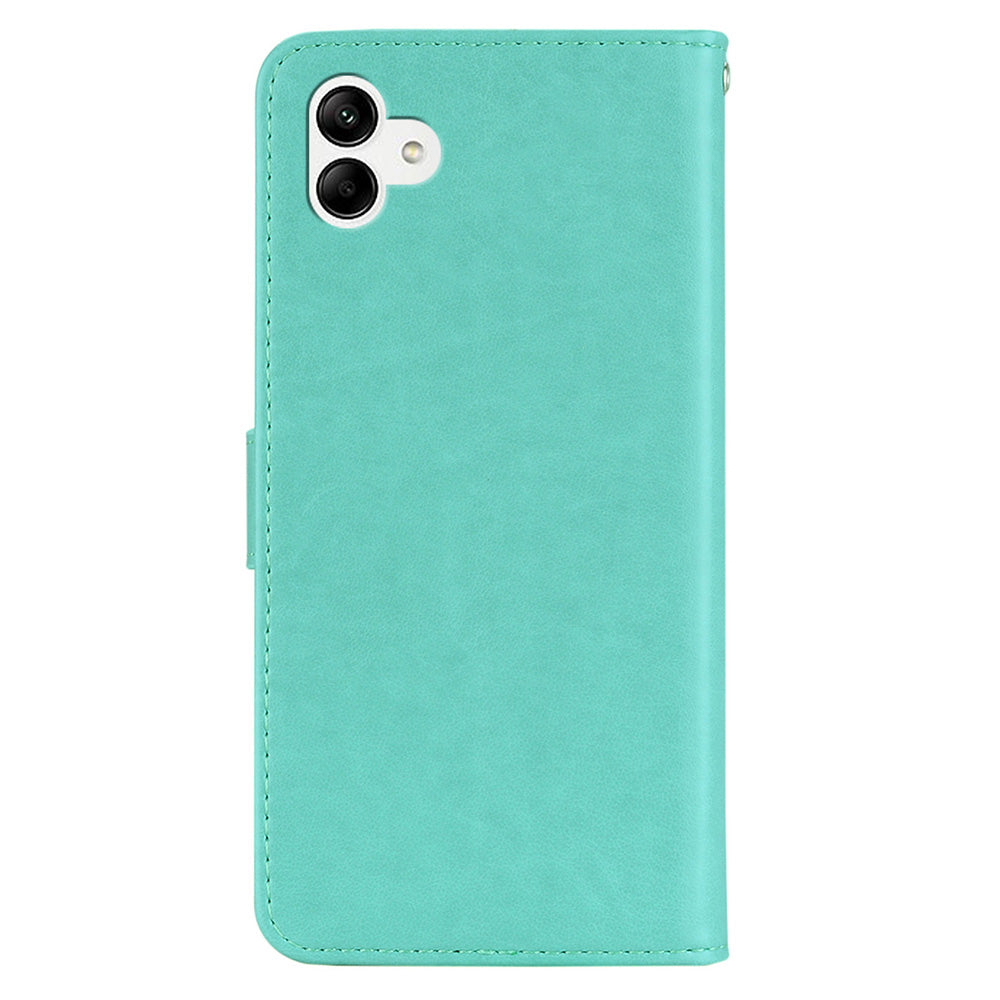 For Samsung Galaxy A06 Wallet Case Owl Flower Imprinted Rhinestone Leather Cover - Cyan