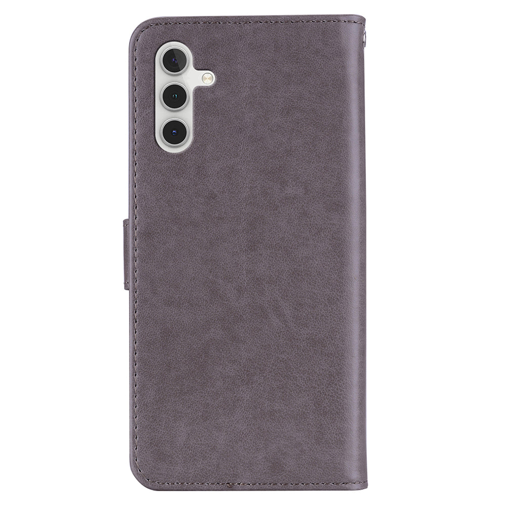 For Samsung Galaxy A16 5G / 4G Case Owl Flower Imprinted Leather Cover Wallet with Strap - Grey