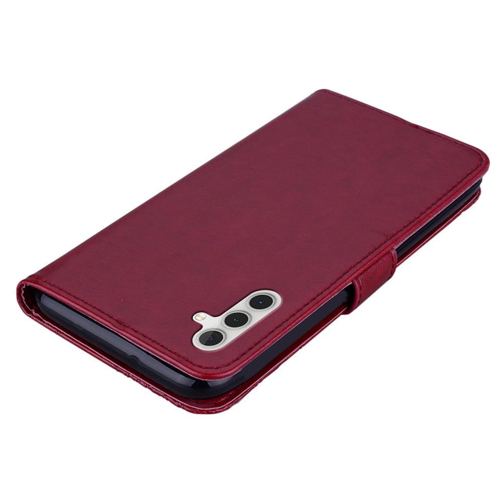 For Samsung Galaxy A16 5G / 4G Case Owl Flower Imprinted Leather Cover Wallet with Strap - Red