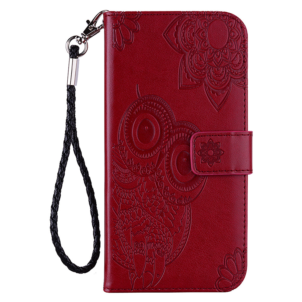 For Samsung Galaxy A16 5G / 4G Case Owl Flower Imprinted Leather Cover Wallet with Strap - Red