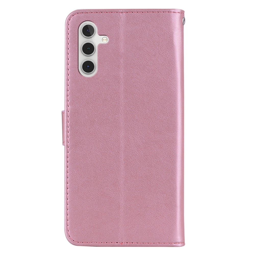 For Samsung Galaxy A16 5G / 4G Case Owl Flower Imprinted Leather Cover Wallet with Strap - Rose Gold