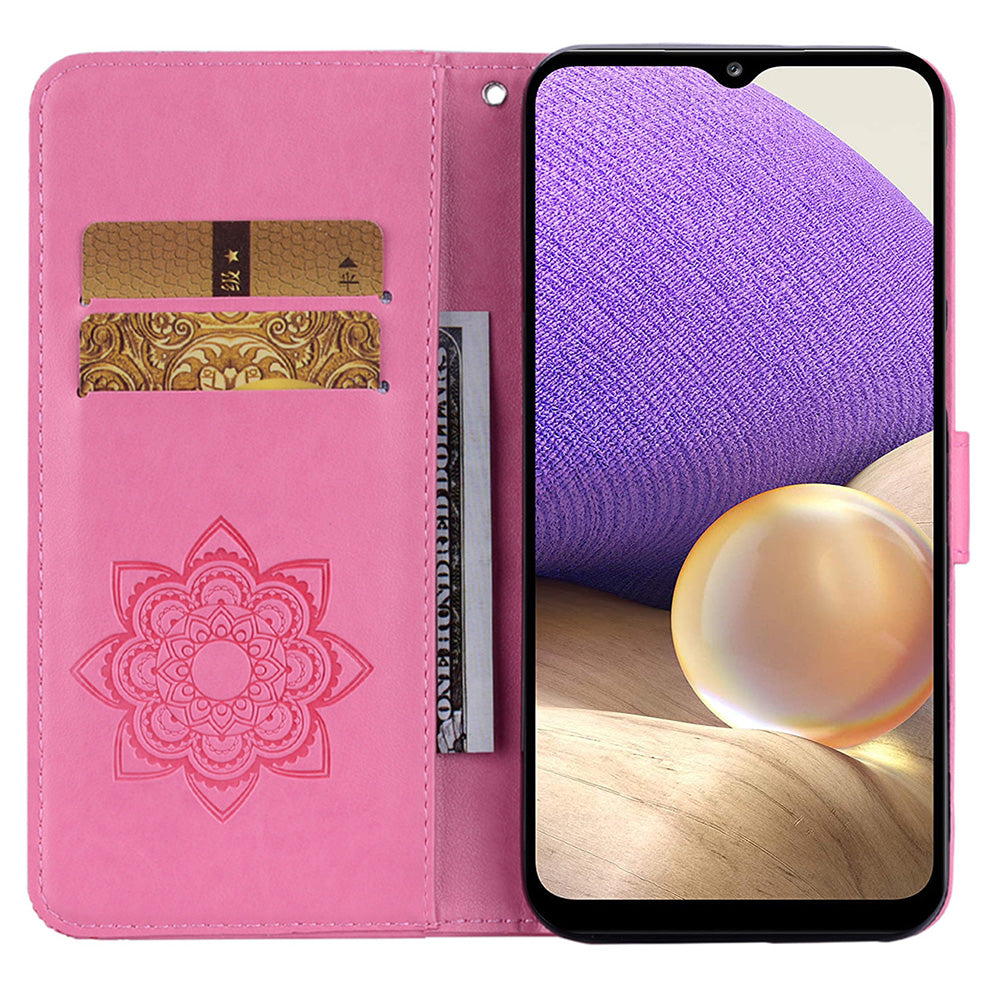 For Samsung Galaxy A16 5G / 4G Case Owl Flower Imprinted Leather Cover Wallet with Strap - Rose