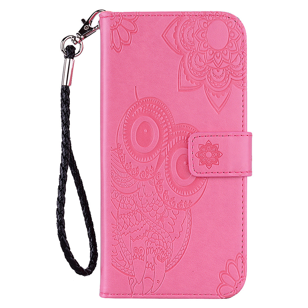 For Samsung Galaxy A16 5G / 4G Case Owl Flower Imprinted Leather Cover Wallet with Strap - Rose