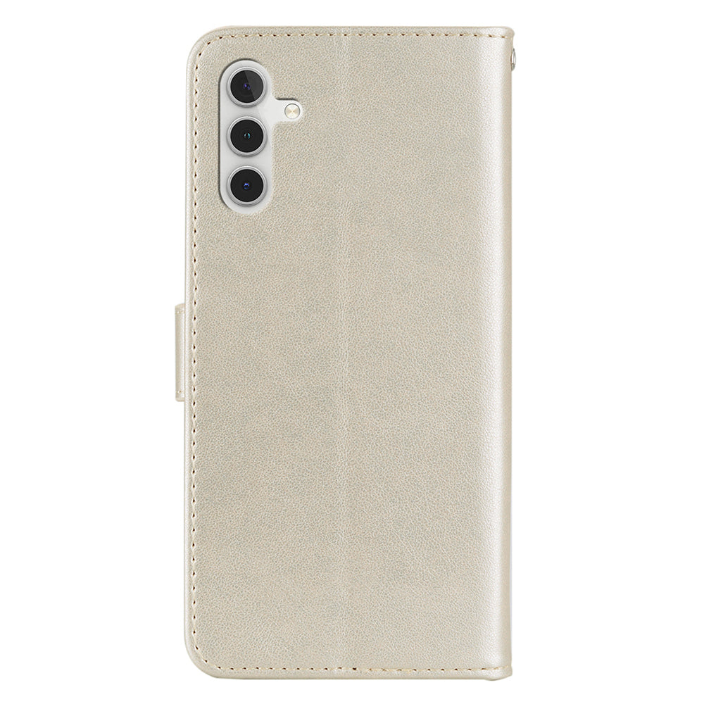 For Samsung Galaxy A16 5G / 4G Case Owl Flower Imprinted Leather Cover Wallet with Strap - Gold