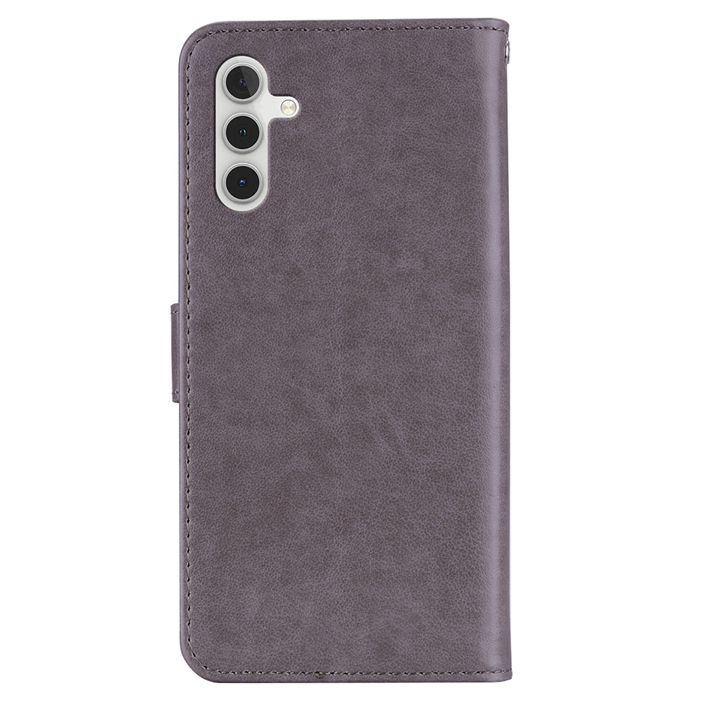 For Samsung Galaxy A16 5G / 4G Wallet Case Owl Flower Imprinted Rhinestone Leather Cover - Grey