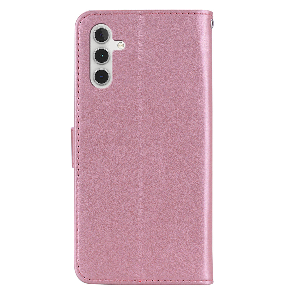 For Samsung Galaxy A16 5G / 4G Wallet Case Owl Flower Imprinted Rhinestone Leather Cover - Rose Gold