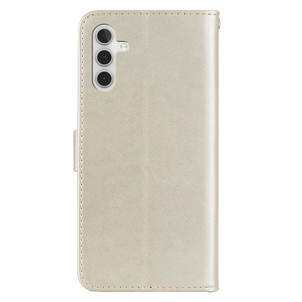 For Samsung Galaxy A16 5G / 4G Wallet Case Owl Flower Imprinted Rhinestone Leather Cover - Gold