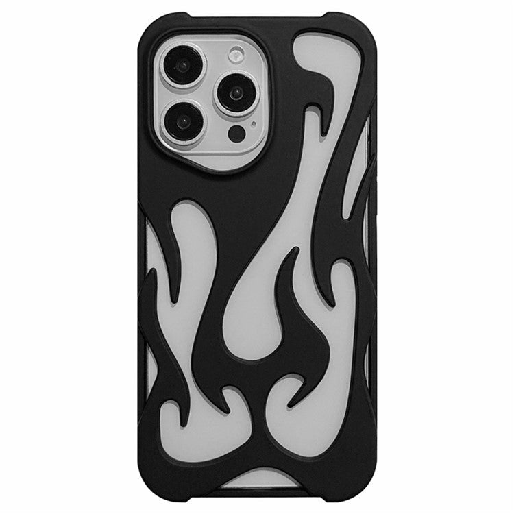 For iPhone 16 Pro Case Hollow Flame Design Matte TPU Phone Cover - Black