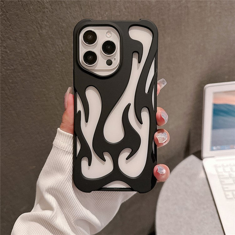 For iPhone 16 Pro Case Hollow Flame Design Matte TPU Phone Cover - Black