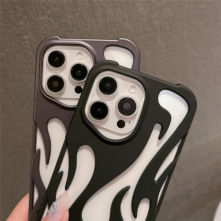 For iPhone 16 Pro Case Hollow Flame Design Matte TPU Phone Cover - Black