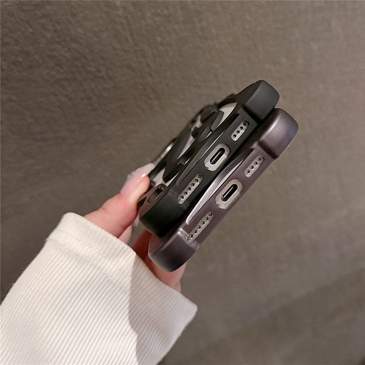 For iPhone 16 Pro Case Hollow Flame Design Matte TPU Phone Cover - Black