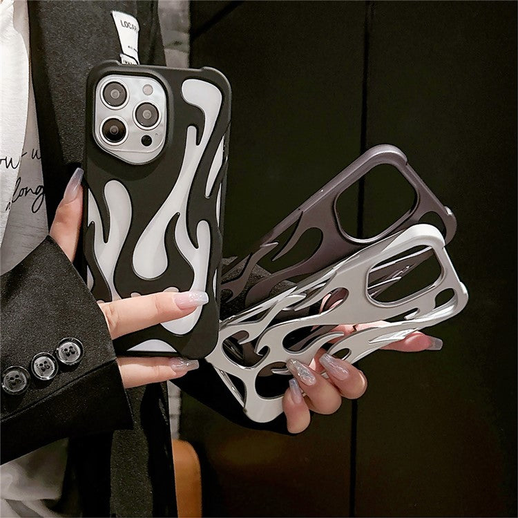 For iPhone 16 Pro Case Hollow Flame Design Matte TPU Phone Cover - Black