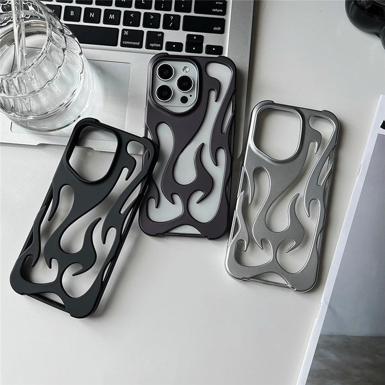 For iPhone 16 Pro Case Hollow Flame Design Matte TPU Phone Cover - Black