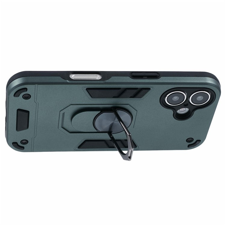 For iPhone 16 Case PC+TPU Drop Defend Phone Cover with Ring Kickstand - Green