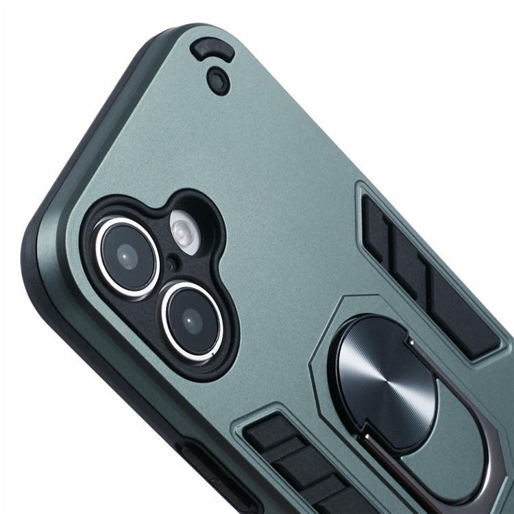 For iPhone 16 Case PC+TPU Drop Defend Phone Cover with Ring Kickstand - Green