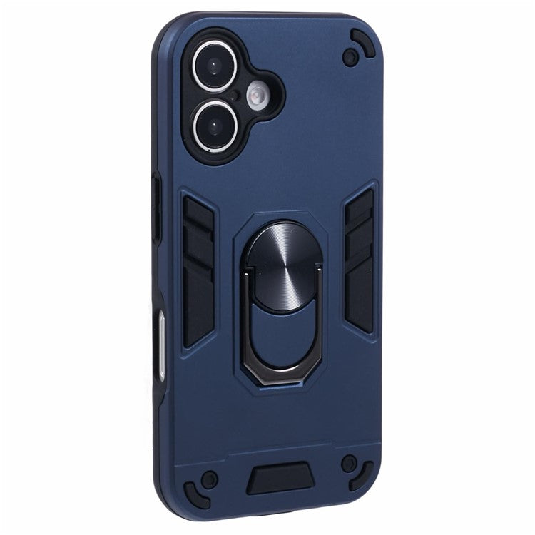 For iPhone 16 Case PC+TPU Drop Defend Phone Cover with Ring Kickstand - Blue