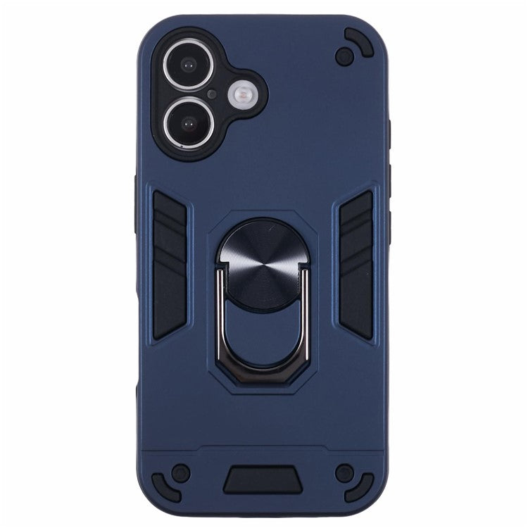 For iPhone 16 Case PC+TPU Drop Defend Phone Cover with Ring Kickstand - Blue