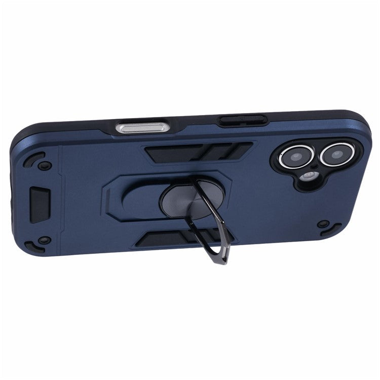 For iPhone 16 Case PC+TPU Drop Defend Phone Cover with Ring Kickstand - Blue
