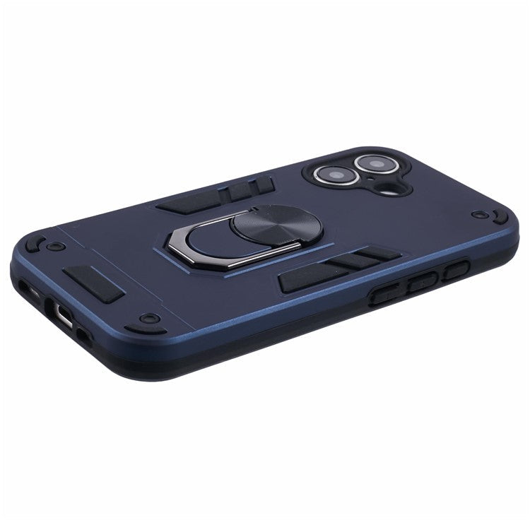 For iPhone 16 Case PC+TPU Drop Defend Phone Cover with Ring Kickstand - Blue