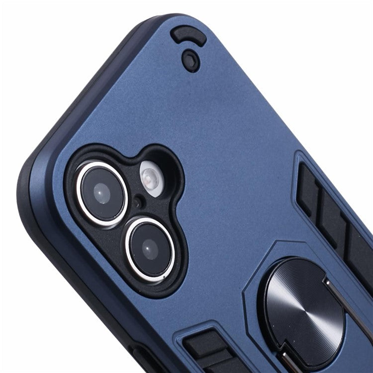 For iPhone 16 Case PC+TPU Drop Defend Phone Cover with Ring Kickstand - Blue