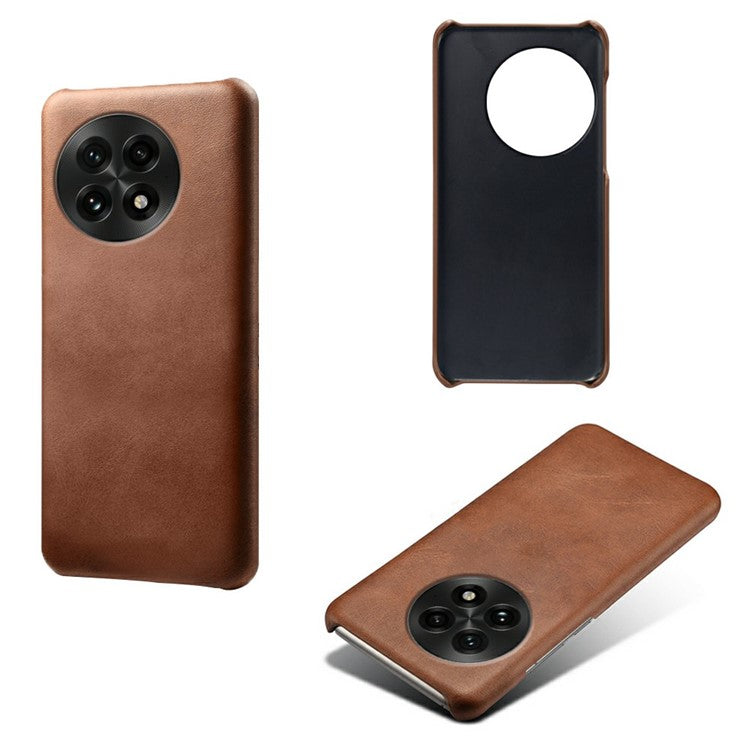 For OnePlus 13 Case Calf Texture PU Leather Hard PC Protective Phone Cover - Brown
