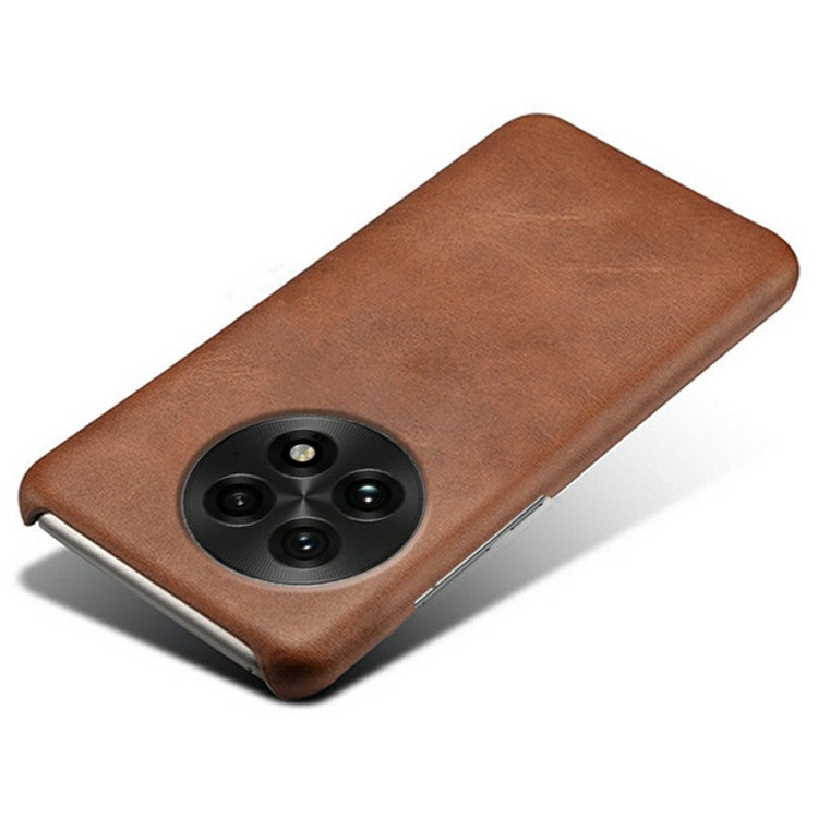 For OnePlus 13 Case Calf Texture PU Leather Hard PC Protective Phone Cover - Brown