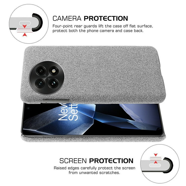 For OnePlus 13 Case Cloth Texture Anti-Scratch Protective PC Phone Cover - Light Grey