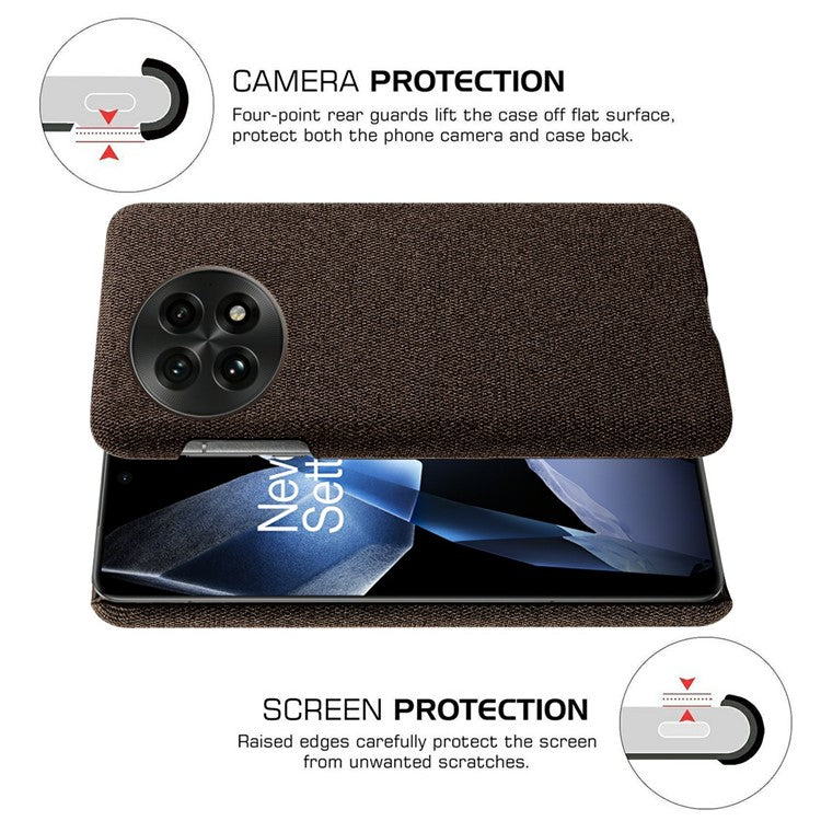 For OnePlus 13 Case Cloth Texture Anti-Scratch Protective PC Phone Cover - Brown