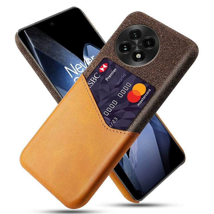 For OnePlus 13 Case PU Leather Card Slot Cloth Texture Hard PC Phone Cover - Orange