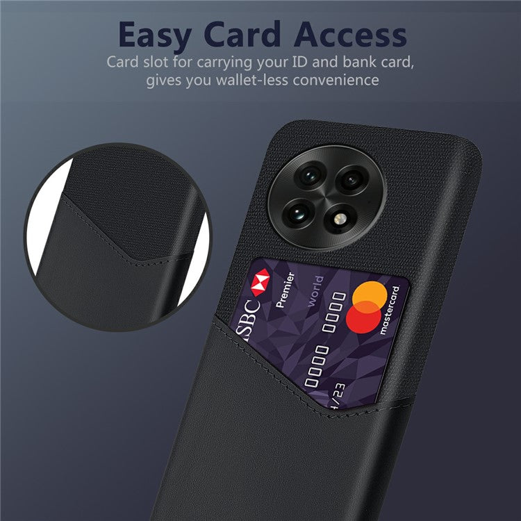 For OnePlus 13 Case PU Leather Card Slot Cloth Texture Hard PC Phone Cover - Black