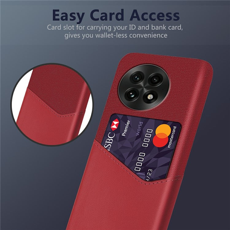 For OnePlus 13 Case PU Leather Card Slot Cloth Texture Hard PC Phone Cover - Red